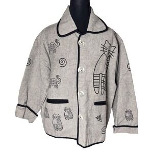 Venus Imports‎ Cat Lover Print Unique Jacket M Nepal Handcrafted Cotton Folk Art